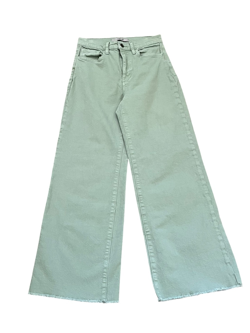 Joe's Jeans High Rise Thyme Green Wide Leg Raw Hem Cropped Pants Sz 26 - Picture 3 of 9